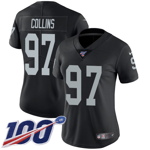Las Vegas Raiders #97 Maliek Collins Black Team Color Women's Stitched 100th Season Vapor Untouchable Limited Jersey Womens