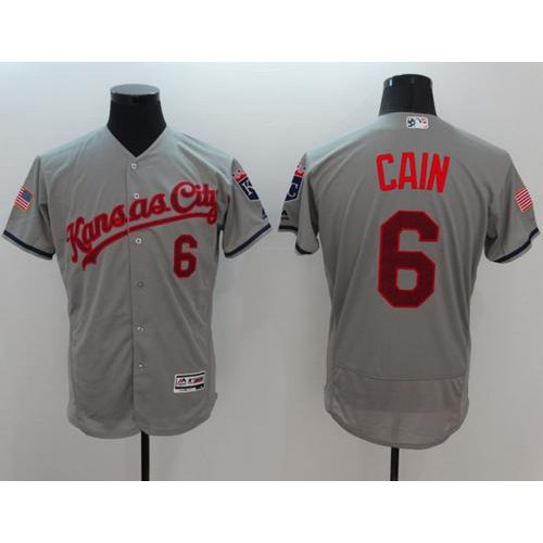 Kansas City Royals #6 Lorenzo Cain Grey Fashion Stars & Stripes Flexbase Authentic Stitched Jersey Men's