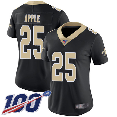 New Orleans Saints #25 Eli Apple Black Team Color Women's Stitched 100th Season Vapor Limited Jersey Womens