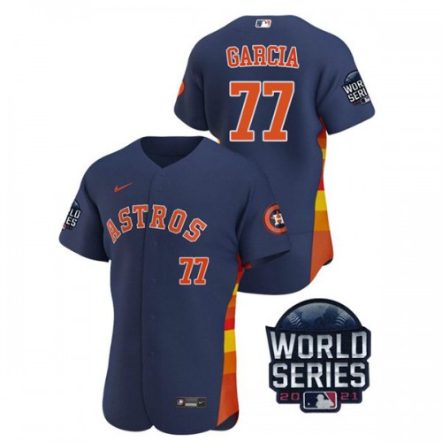 Houston Houston Astros #77 Luis Garcia Men's 150th Anniversary 2021 World Series Authentic Jersey - Navy Men's