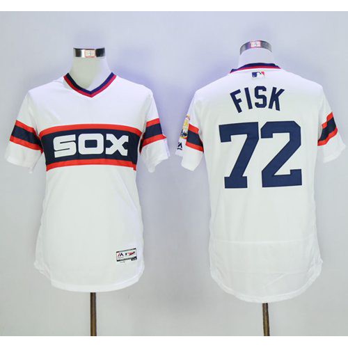 Chicago White Sox #72 Carlton Fisk White Flexbase Authentic Collection Alternate Home Stitched Jersey Men's