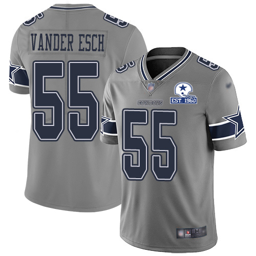 Cowboys #55 Leighton Vander Esch Gray Men's Stitched With Established In 1960 Patch Limited Inverted Legend Jersey