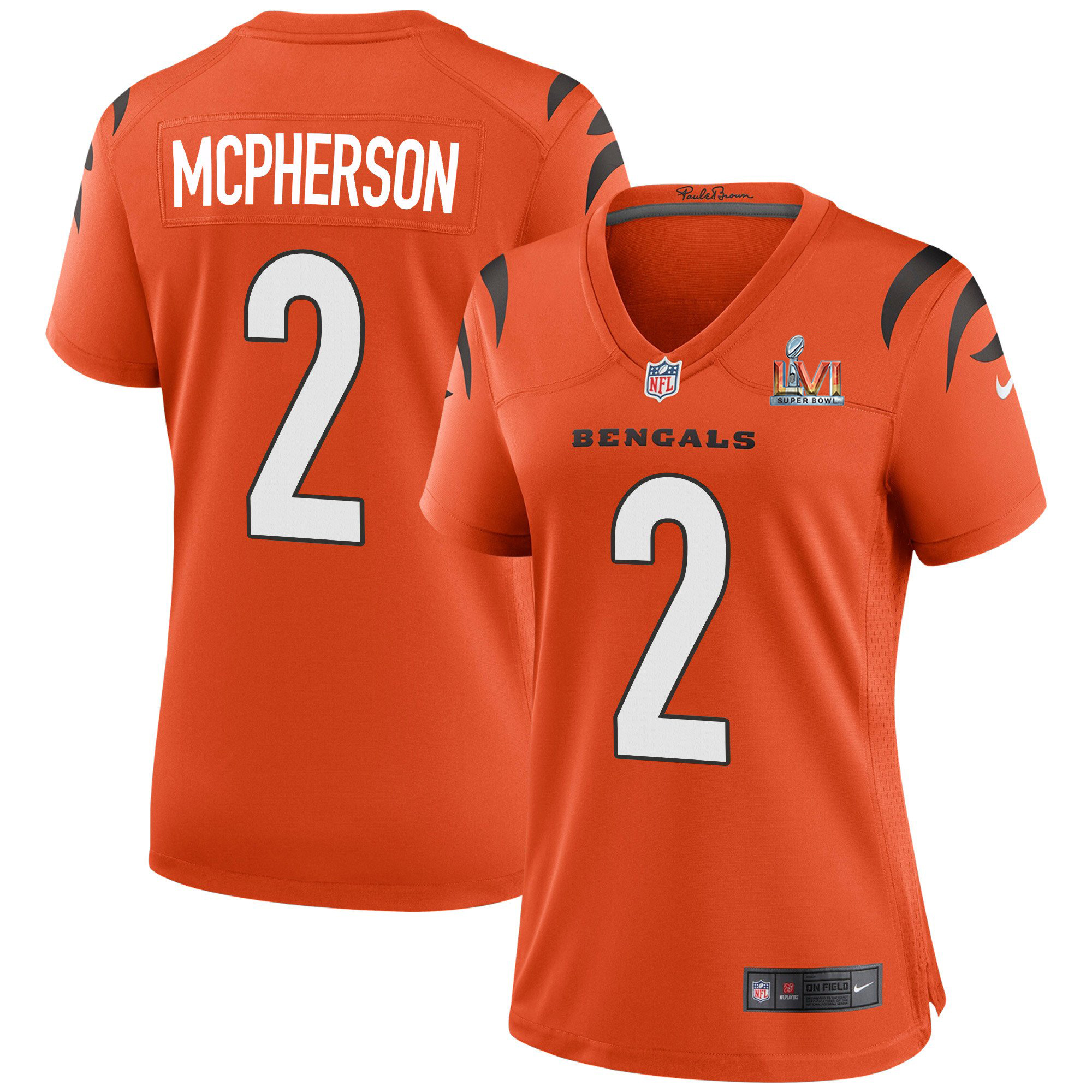 Cincinnati Bengals #2 Evan McPherson Orange Super Bowl LVI Patch Women's Game Jersey