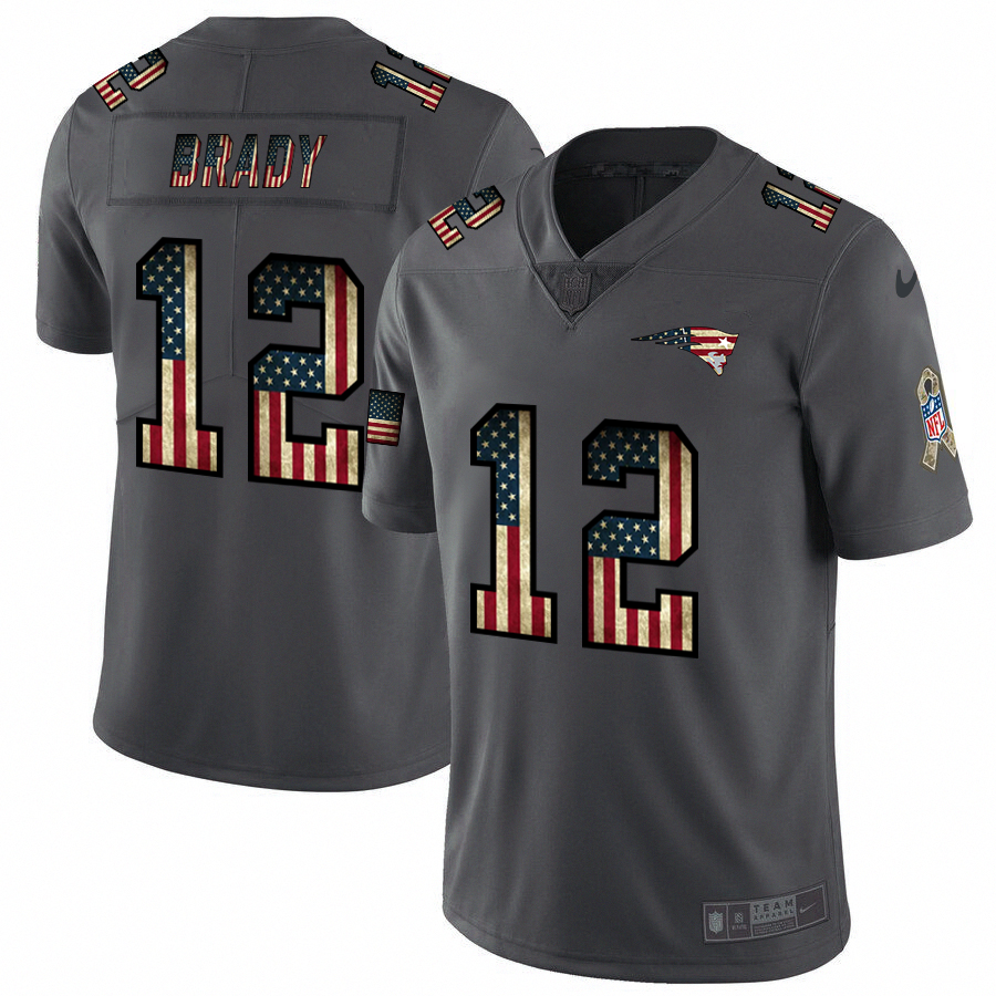 New England Patriots #12 Tom Brady 2018 Salute To Service Retro USA Flag Limited Jersey
