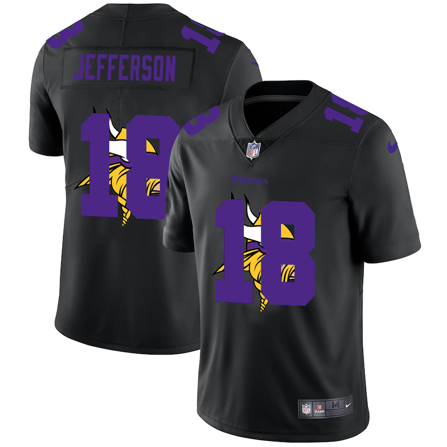 Minnesota Vikings #18 Justin Jefferson Men's Team Logo Dual Overlap Limited Jersey Black