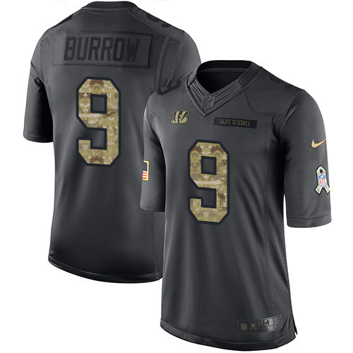 Bengals #9 Joe Burrow Black Men's Stitched Limited 2016 Salute To Service Jersey