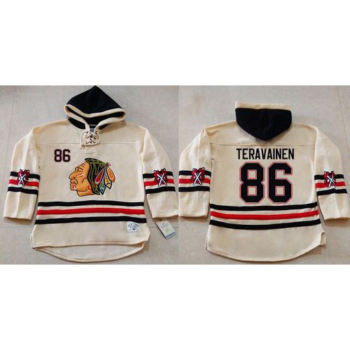 Chicago Blackhawks #86 Teuvo Teravainen Cream Heavyweight Pullover Hoodie Stitched Jersey Men's