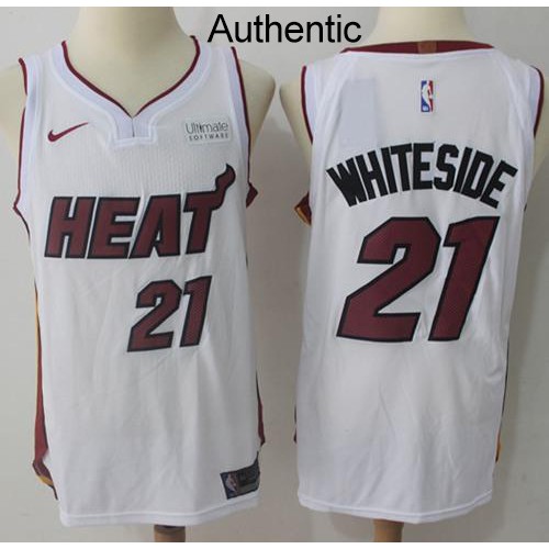 Miami Heat #21 Hassan Whiteside White Authentic Association Edition Jersey Mens