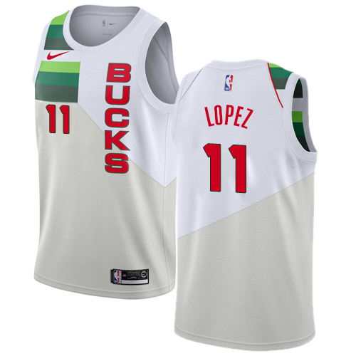 Milwaukee Bucks #11 Brook Lopez White Swingman Earned Edition Jersey Mens