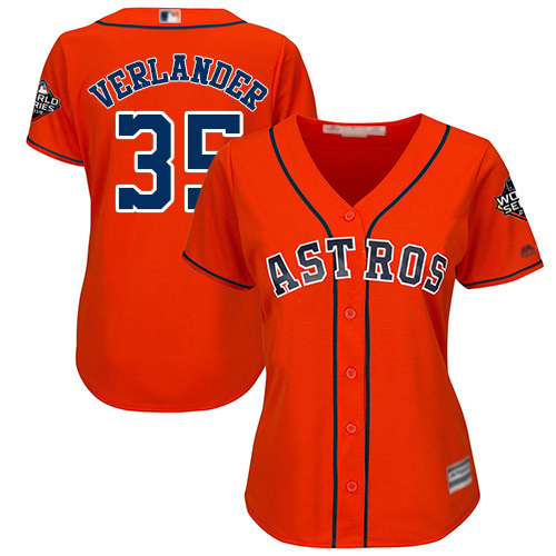Houston Astros #35 Justin Verlander Orange Alternate 2019 World Series Bound Women's Stitched Jersey Womens