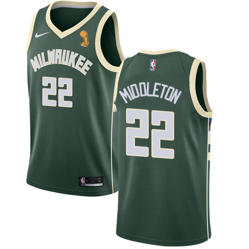 Milwaukee Bucks #22 Khris Middleton 2021 Finals Champions Swingman Icon Edition Jersey Green Mens