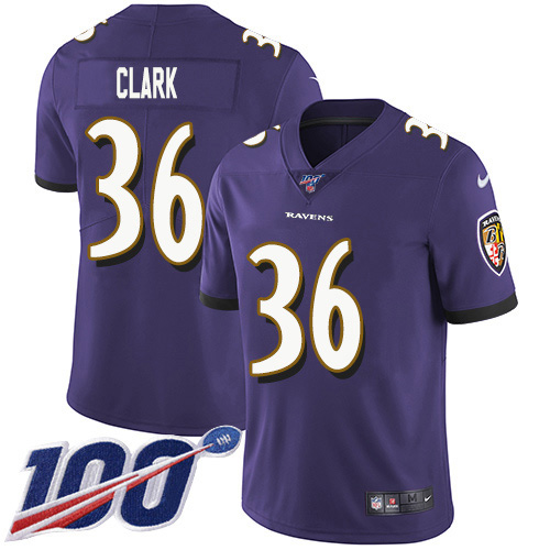 Baltimore Ravens #36 Chuck Clark Purple Team Color Youth Stitched 100th Season Vapor Untouchable Limited Jersey Youth