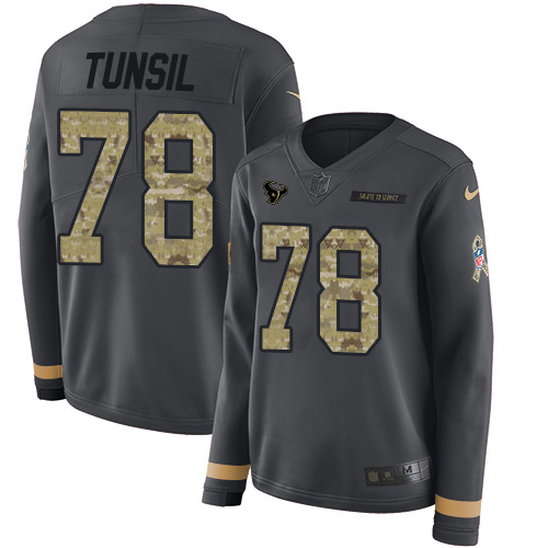 Houston Texans #78 Laremy Tunsil Anthracite Salute to Service Women's Stitched Limited Therma Long Sleeve Jersey Womens