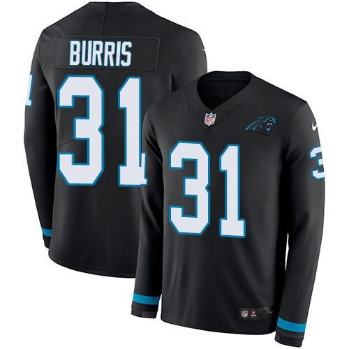 Carolina Panthers #31 Juston Burris Black Team Color Youth Stitched Limited Therma Long Sleeve Jersey Youth
