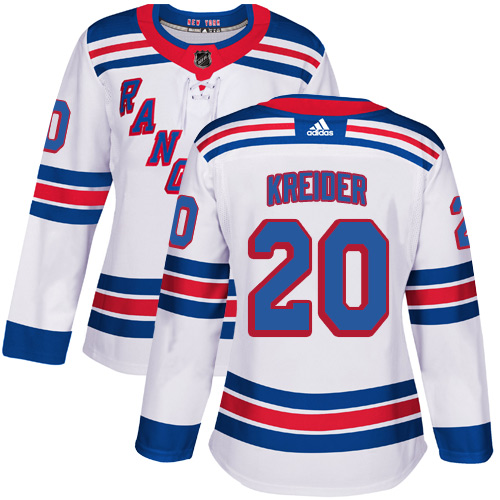 Adidas New York Rangers #20 Chris Kreider White Road Authentic Women's Stitched Jersey Womens