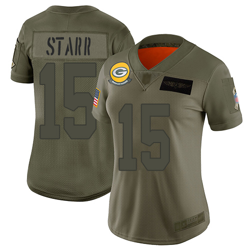 Packers #15 Bart Starr Camo Women's Stitched Limited 2019 Salute To Service Jersey