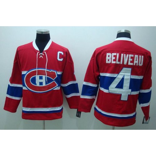 Montreal Canadiens #4 Jean Beliveau Stitched Red CH CCM Throwback Jersey Men's