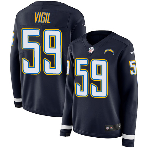 Los Angeles Chargers #59 Nick Vigil Navy Blue Team Color Women's Stitched Limited Therma Long Sleeve Jersey Womens