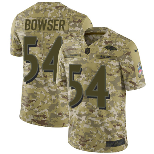 Baltimore Ravens #54 Tyus Bowser Camo Youth Stitched Limited 2018 Salute to Service Jersey Youth