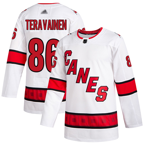 Adidas Carolina Hurricanes #86 Teuvo Teravainen White Road Authentic Stitched Jersey Men's