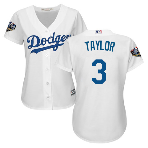 Los Angeles Dodgers #3 Chris Taylor White Home 2018 World Series Women's Stitched Jersey Womens