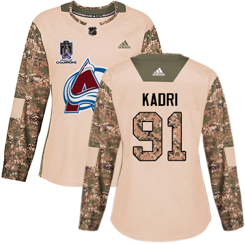 Adidas Colorado Avalanche #91 Nazem Kadri Camo Authentic Women's 2022 Stanley Cup Champions Veterans Day Stitched Jersey Womens