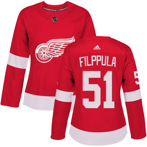 Adidas Detroit Red Wings #51 Valtteri Filppula Red Home Authentic Women's Stitched Jersey Womens