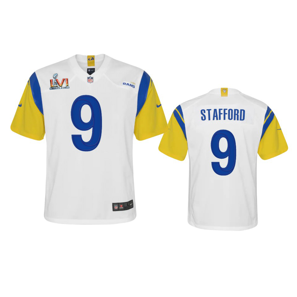 Los Angeles Rams #9 Matthew Stafford Youth Super Bowl LVI Patch Alternate Game Jersey - White