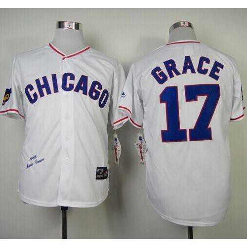 Mitchell And Ness 1968 Chicago Cubs #17 Mark Grace White Throwback Stitched Jersey Men's