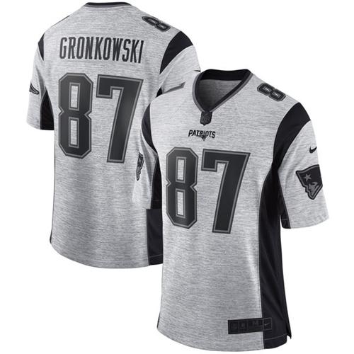New England Patriots #87 Rob Gronkowski Gray Men's Stitched Limited Gridiron Gray II Jersey Men's