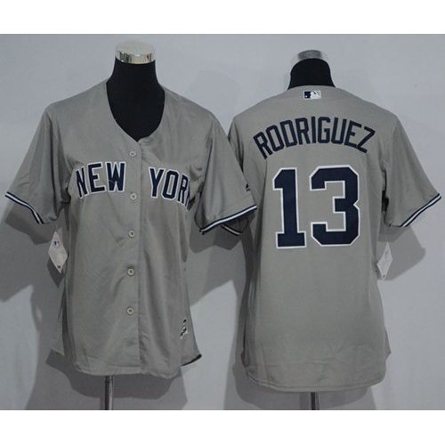 New York Yankees #13 Alex Rodriguez Grey Women's Road Stitched Jersey Womens