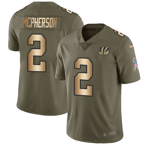 Bengals #2 Evan McPherson Olive/Gold Youth Stitched Limited 2017 Salute To Service Jersey