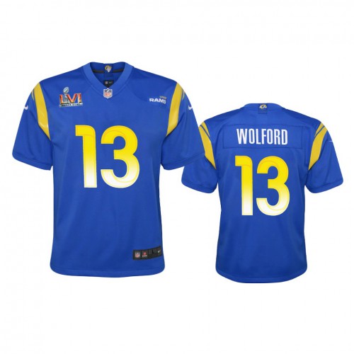 Los Angeles Los Angeles Rams #13 John Wolford Youth Super Bowl LVI Patch Game Jersey - Royal Youth