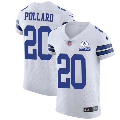 Cowboys #20 Tony Pollard White Men's Stitched With Established In 1960 Patch New Elite Jersey