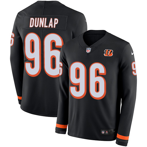 Cincinnati Bengals #96 Carlos Dunlap Black Team Color Men's Stitched Limited Therma Long Sleeve Jersey Men's