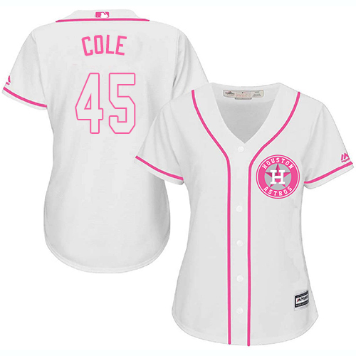 Houston Astros #45 Gerrit Cole White/Pink Fashion Women's Stitched Jersey Womens