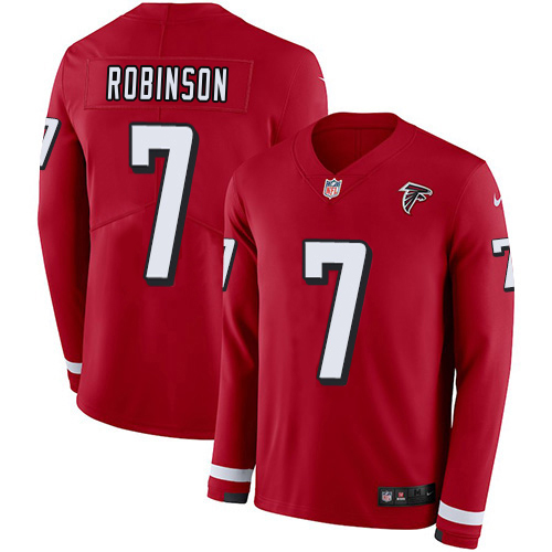Falcons #7 Bijan Robinson Red Team Color Men's Stitched Limited Therma Long Sleeve Jersey