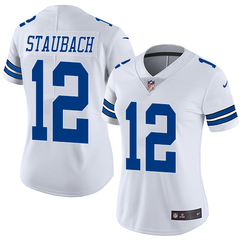 Cowboys #12 Roger Staubach White Women's Stitched Vapor Untouchable Limited Jersey