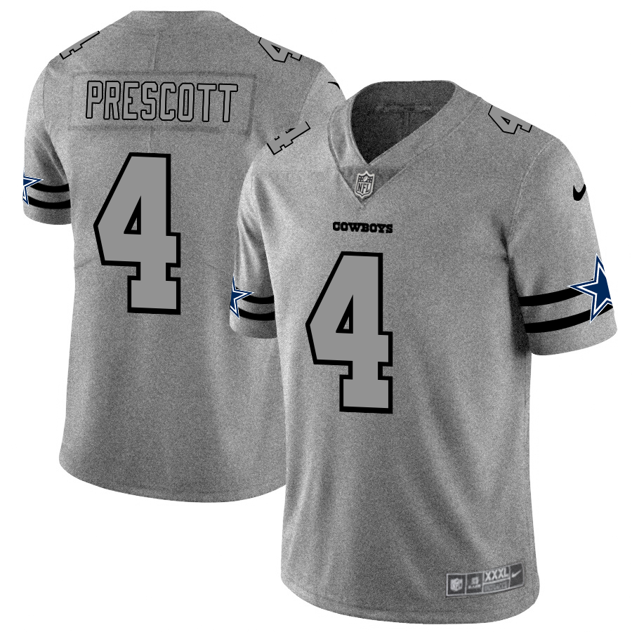 Dallas Cowboys #4 Dak Prescott Men's Gray Gridiron II Vapor Untouchable Limited Jersey