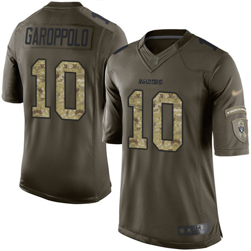 Raiders #10 Jimmy Garoppolo Green Youth Stitched Limited 2015 Salute To Service Jersey
