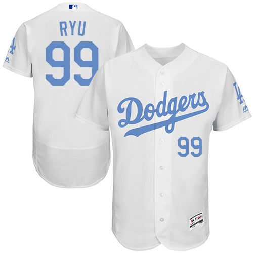Los Angeles Dodgers #99 Hyun-Jin Ryu White Flexbase Authentic Collection Father's Day Stitched Jersey Men's