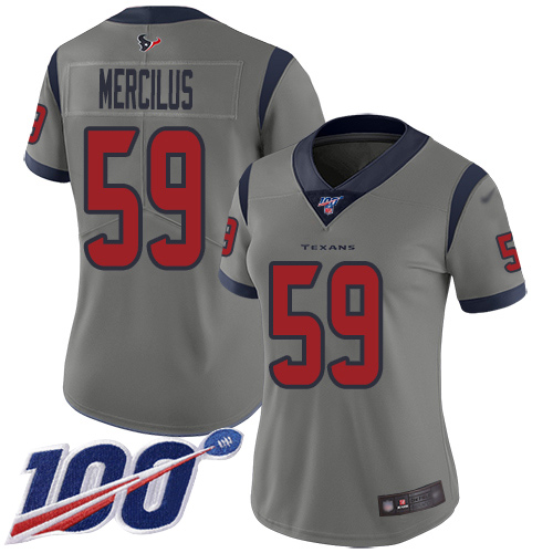 Houston Texans #59 Whitney Mercilus Gray Women's Stitched Limited Inverted Legend 100th Season Jersey Womens