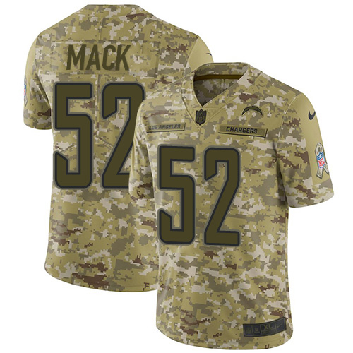 Chargers #52 Khalil Mack Camo Youth Stitched Limited 2018 Salute To Service Jersey