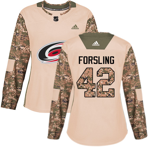Adidas Carolina Hurricanes #42 Gustav Forsling Camo Authentic 2017 Veterans Day Women's Stitched Jersey Womens