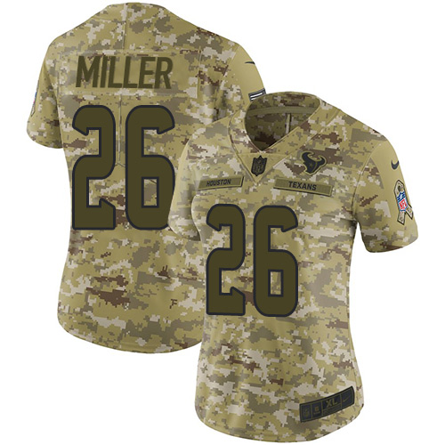 Houston Texans #26 Lamar Miller Camo Women's Stitched Limited 2018 Salute to Service Jersey Womens
