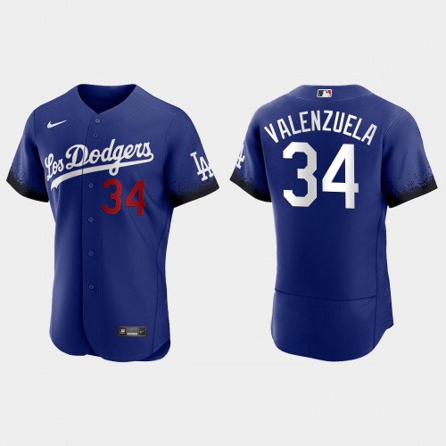 Los Angeles Los Angeles Dodgers #34 Fernando Valenzuela Men's 2021 City Connect Authentic Jersey Royal Men's