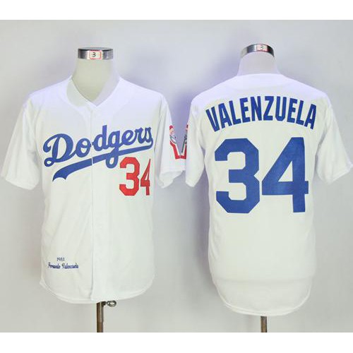 Mitchell And Ness 1981 Los Angeles Dodgers #34 Fernando Valenzuela White Throwback Stitched Jersey Men's