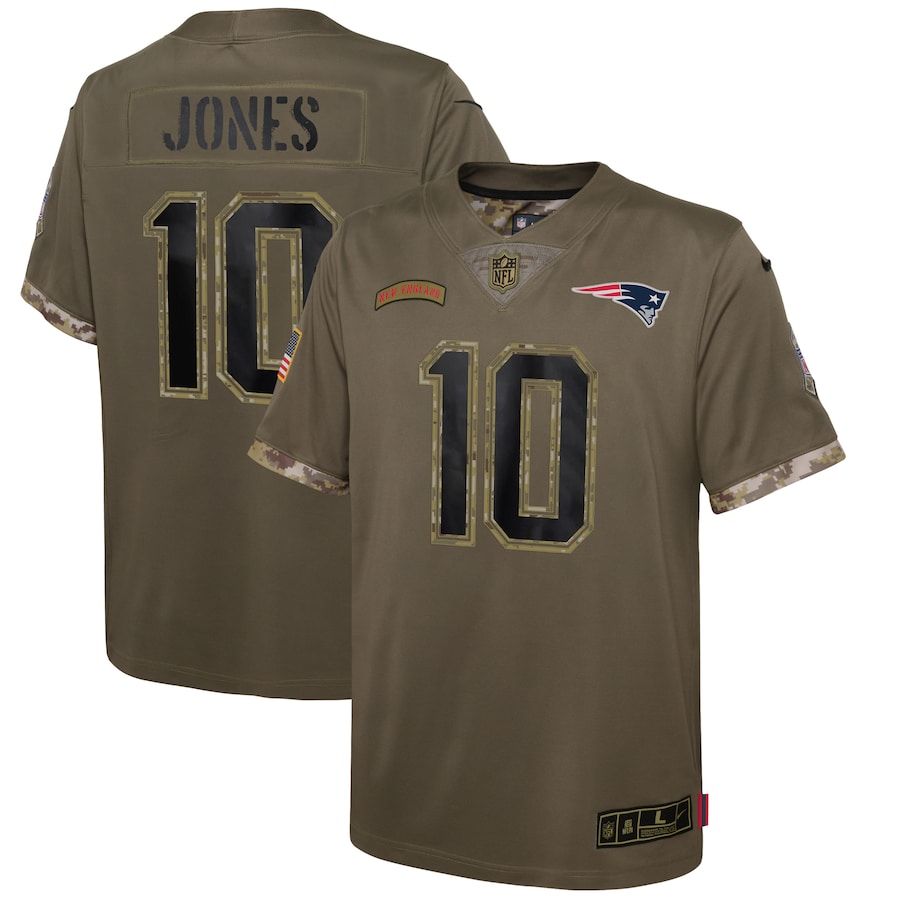 New England Patriots #10 Mac Jones Youth 2022 Salute To Service Limited Jersey - Olive