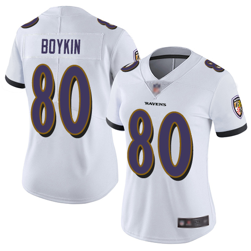 Baltimore Ravens #80 Miles Boykin White Women's Stitched Vapor Untouchable Limited Jersey Womens