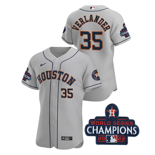 Houston Astros #35 Justin Verlander Men's 150th Anniversary 2022 World Series Authentic Jersey - Gray